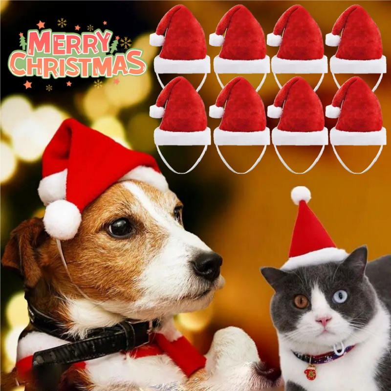 Santa Hat Plush - クリスマスペットサンタ帽子 赤いぬいぐるみ ソフトホリデーキャップ 犬猫用 フェスティブパーティーコスチュームアクセサリー かわいい写真撮影デコレーション