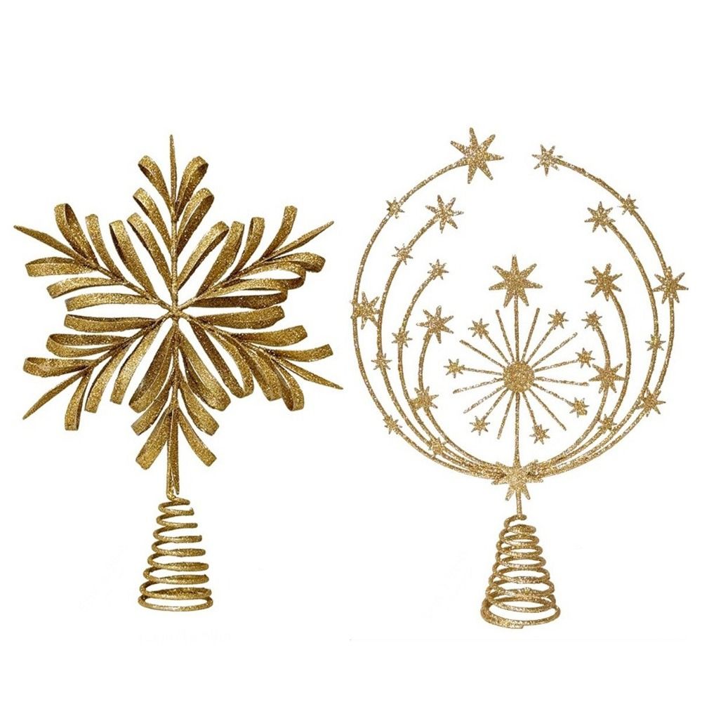 Star Tree Topper - 星型クリスマスツリートッパー アイアン製クリスマスデコレーション グリッタークリスマスツリーデコレーション 中空パーティー用品 雪の結晶オーナメント