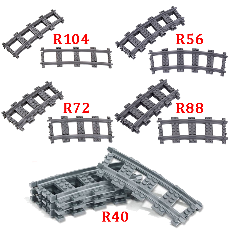 Lego Set City - MOC 市レンガスイッチクロスフォーク曲線レールビルディングブロック列車レール曲線トラック R56 R72 R88 R104