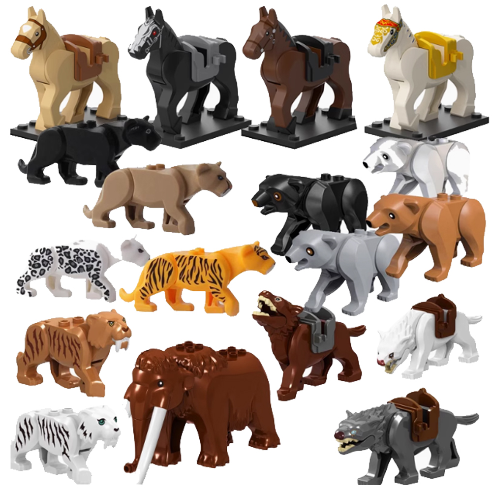 Lego Set City - MOC 都市動物ビルディングブロックヤギ象クマワニトカゲ虎ヒョウパンダ戦争馬セット知育玩具ギフト QT013