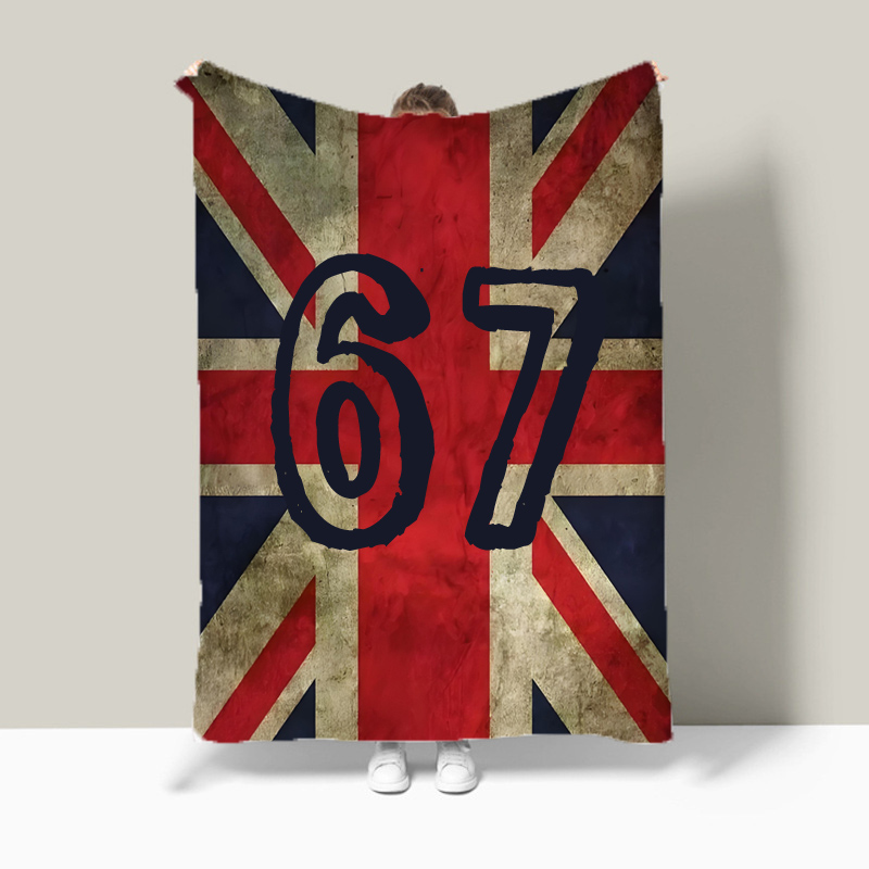 Christmas Throw Blanket - ユニオンジャック旗ミーム番号「67」ソフトフランネルベッドカバーソファカウチスローブランケットホリデークリスマス誕生日ギフトドロップシッピング