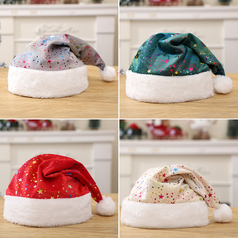 赤いぬいぐるみホットスタンプ星柄クリスマスハットユニセックス - Santa Hat Plush のレビューと価格