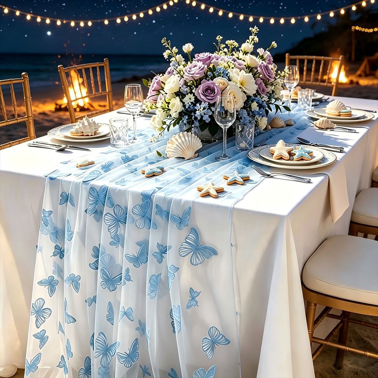 ナイロンチュールフロッキーバタフライテーブルランナー、プリン - Christmas Table Runner のレビューと価格
