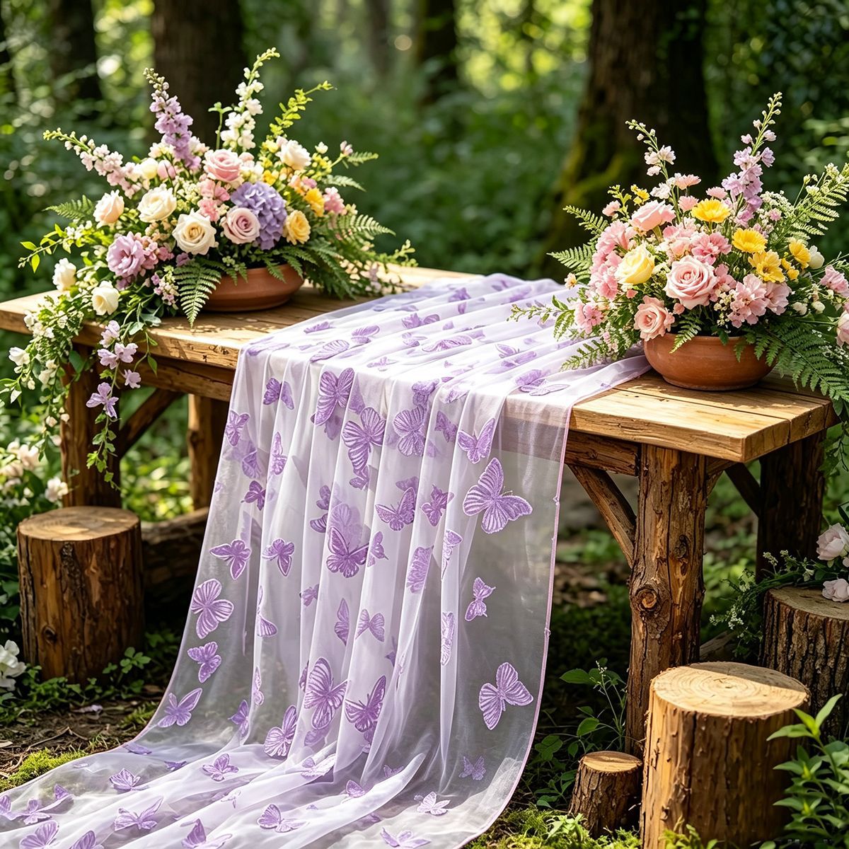 ナイロンチュールフロッキーバタフライテーブルランナー、プリン - Christmas Table Runner のレビューと価格