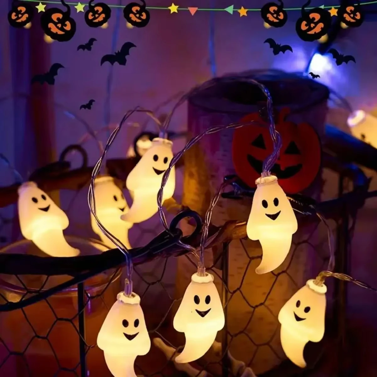 バッテリー式ハロウィンゴーストLEDストリングライト、不気味 - Led Fairy String Lights のレビューと価格