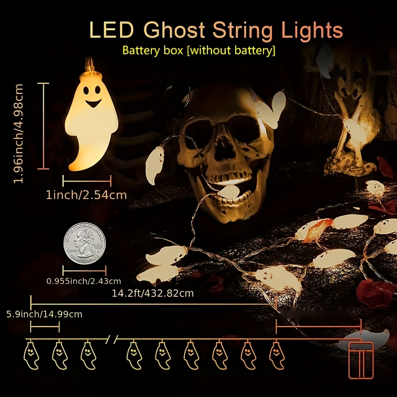 バッテリー式ハロウィンゴーストLEDストリングライト、不気味 - Led Fairy String Lights のレビューと価格