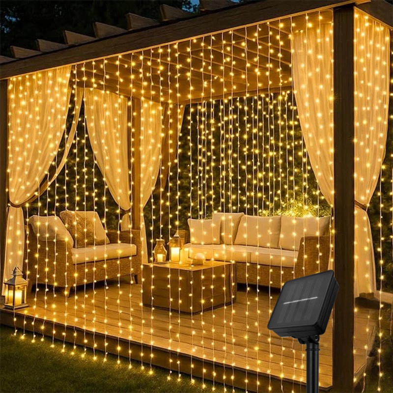屋外ソーラーカーテンライト 3x3M 300LED ホリデー - Led Fairy String Lights のレビューと価格