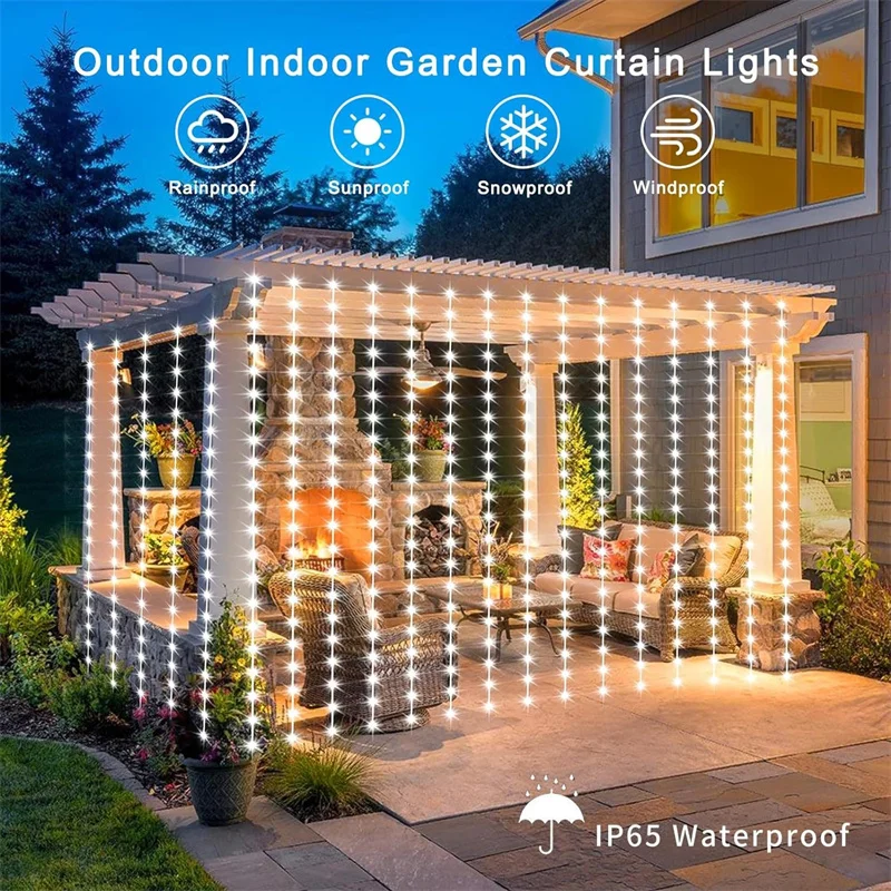 屋外ソーラーカーテンライト 3x3M 300LED ホリデー - Led Fairy String Lights のレビューと価格